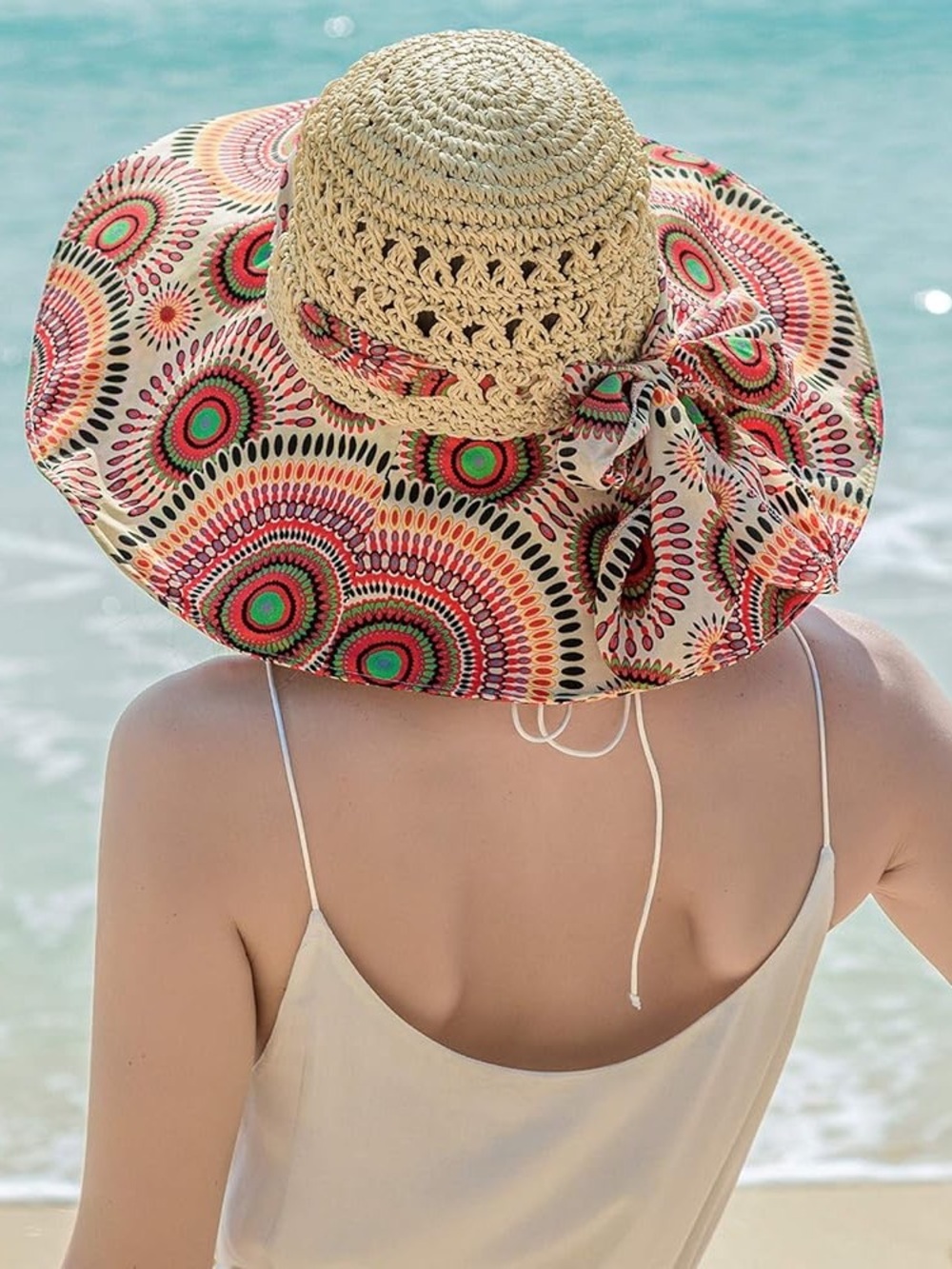 Beach Straw Sun Hat for Women Vacation Hat Travel Sun Breathable w/Floral Ribbon